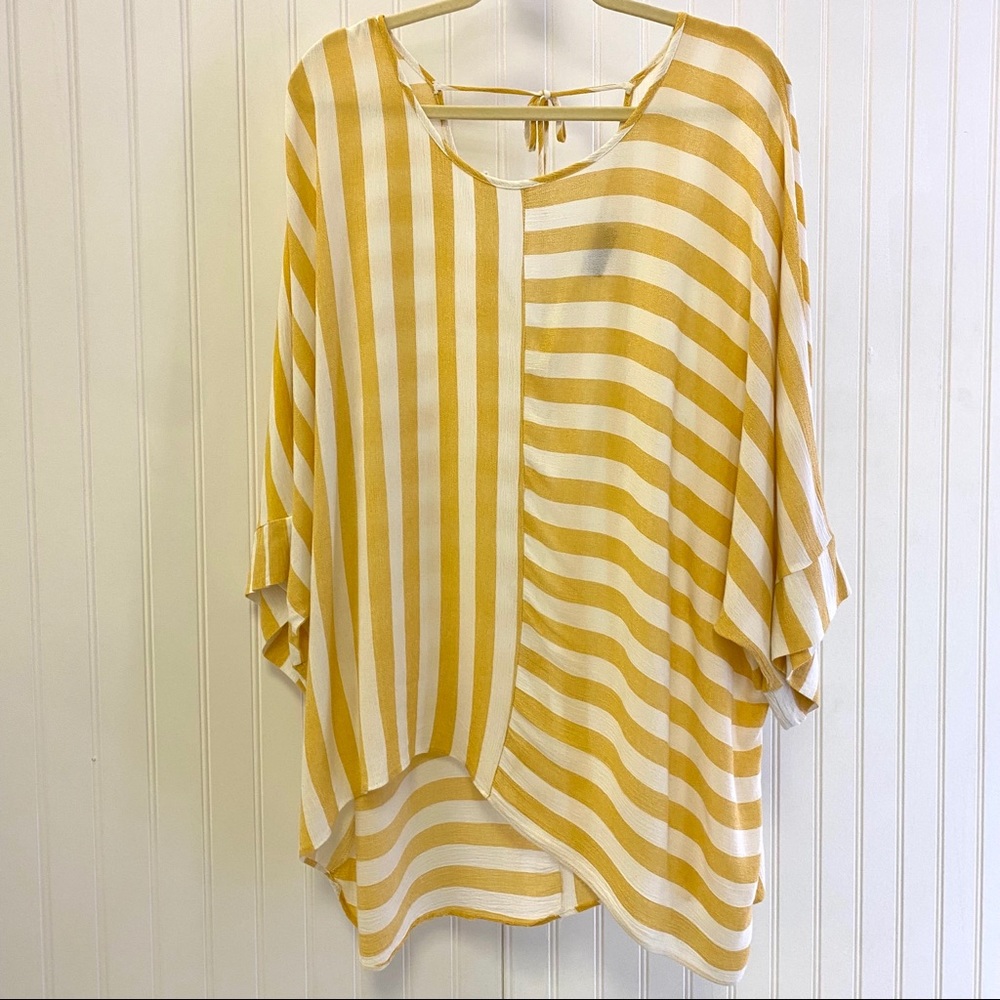 Boutique Plus Top: curvy, yellow, striped, flowy